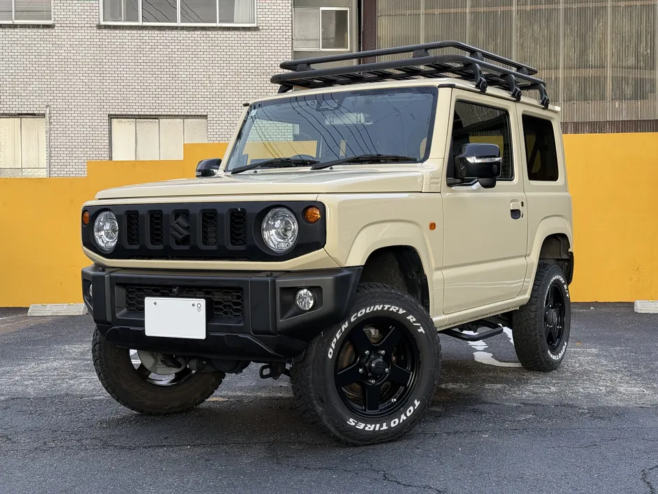 買取事例：ジムニー XC（シフォンアイボリーメタリック）リフトアップ・ルーフキャリアカスタム車
